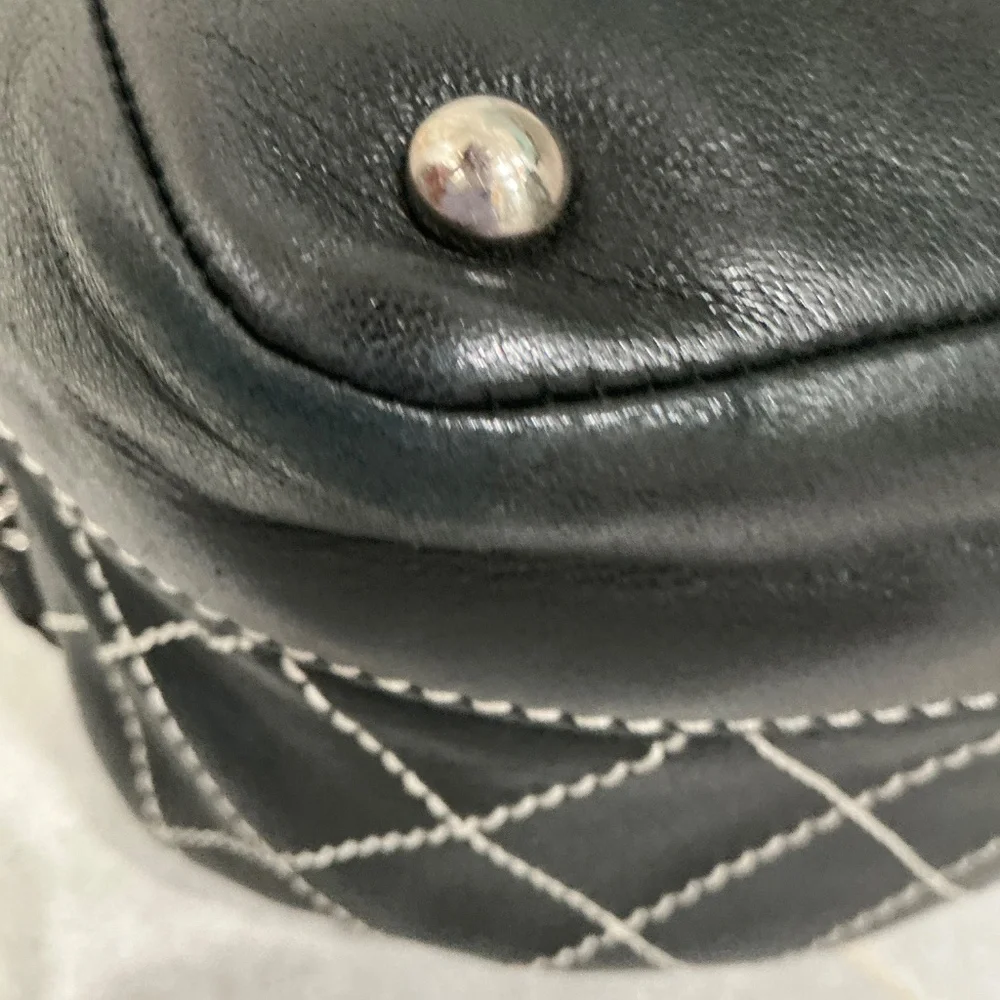 CHANEL Black  Quilted Leather Wild Stitch Bucket  Bag with Silver hardware